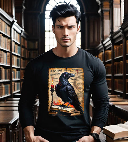 Gothic Raven Tee, Edgar Allen Poe inspired Tee, Halloween Tee, Unisex Ultra Cotton Long Sleeve Tee