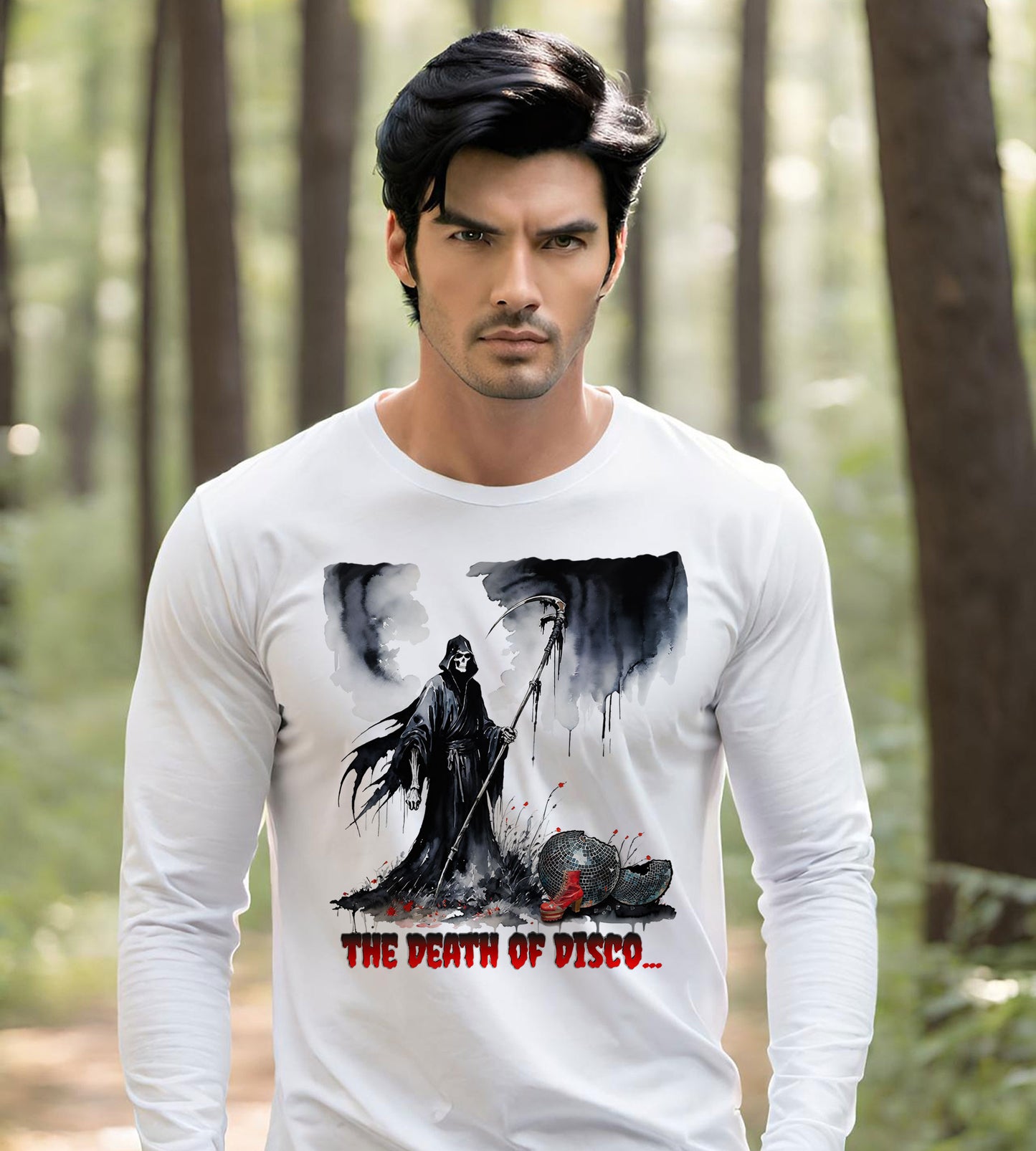 Death of Disco T-shirts, Gothic Disco Parody Tee, Grim Reaper, Disco Tee, Unisex Ultra Cotton Long Sleeve Tee