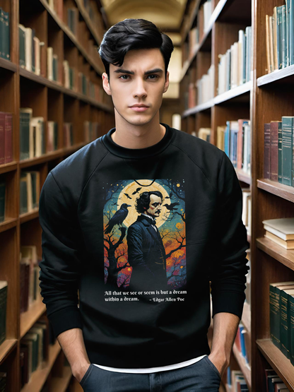 Once upon a midnight dreary. If these words conjure up images of diabolical fiends and fearsome specters, then you must be a fan of Poe, and you are in the right place to! Claim this stunningly creepy Edgar Allen Poe Men's Sweatshirt today!