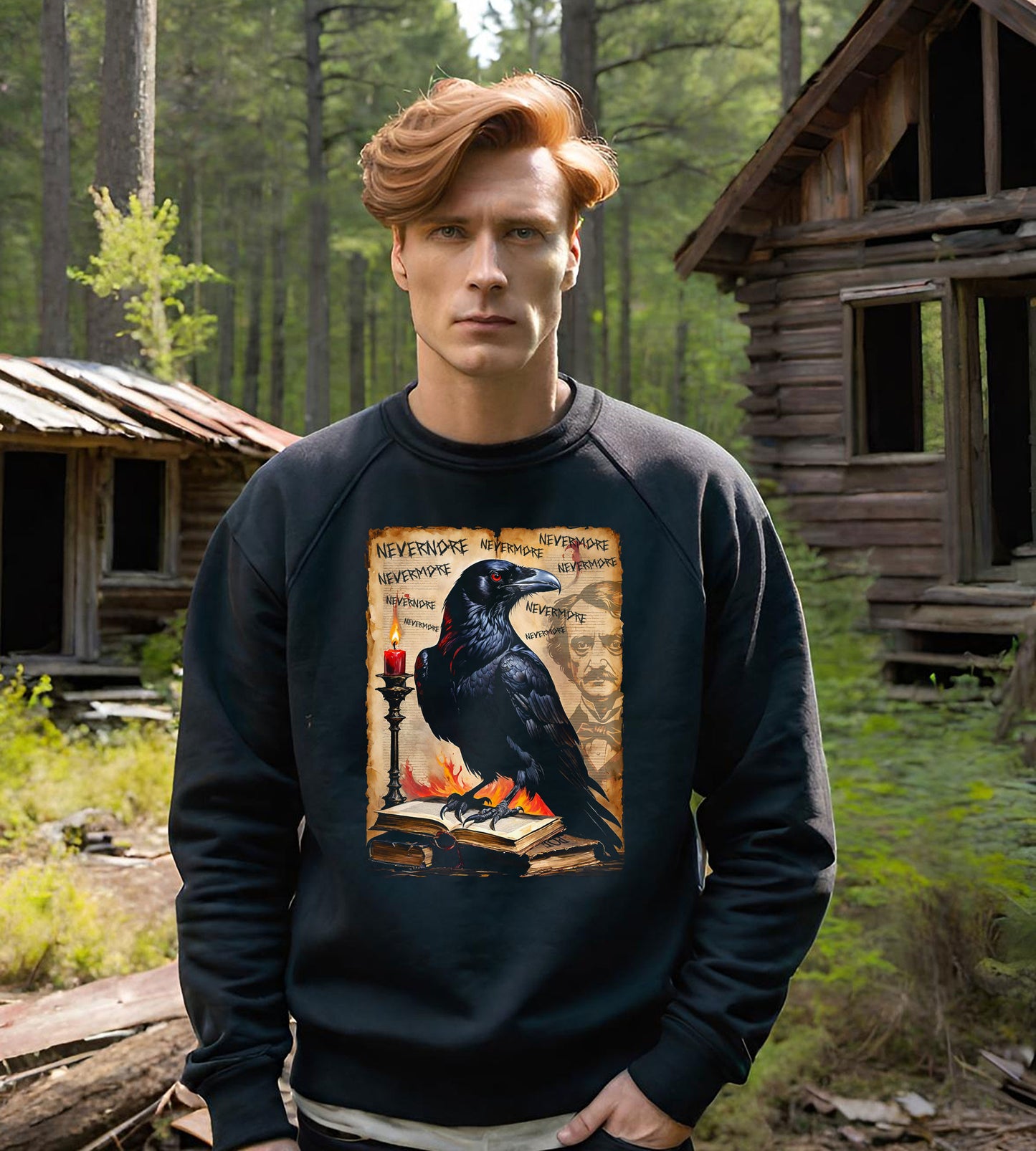 Gothic Raven Sweatshirt - Edgar Allen Poe Inspired - Halloween Gift - Unisex cotton sweatshirt