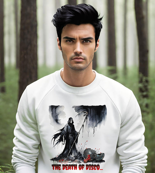 Death of Disco T-shirts, Gothic Disco Parody Tee, Grim Reaper, Disco Tee, Unisex Heavy Blend Crewneck Sweatshirt
