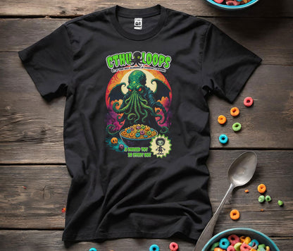 Cthu-Loops Cereal Parody T-Shirt, Halloween Tee, Lovecraft Fan Shirt, Elder God Tshirt, Unisex Cotton Top, Cereal Killer Costume