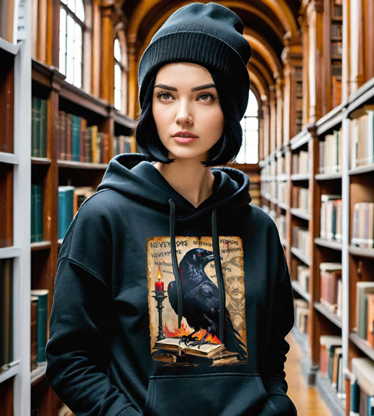 Gothic Raven Sweatshirt - Edgar Allen Poe - Horror Tee - Gothic Horror - Halloween Gift - Unisex College Hoodie