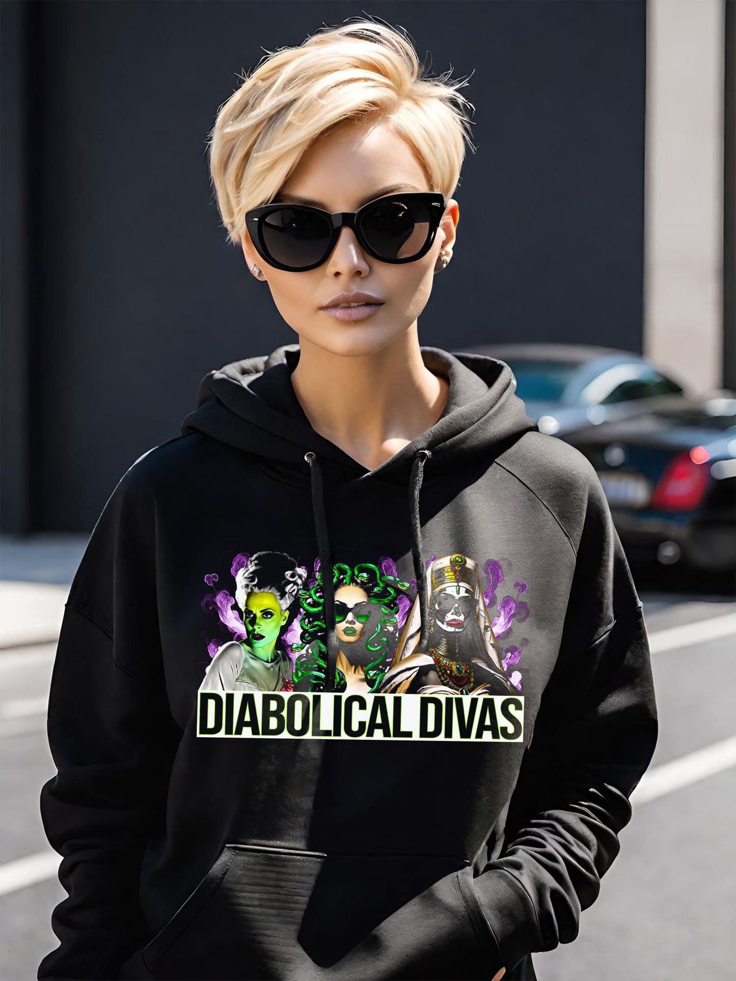 Diabolical Divas sweatshirt, Gothic Horror sweatshirt, Movie Monster T-shirt, Halloween t-shirt, unisex gothic t-shirt, Unisex Heavy Blend™ Crewneck Sweatshirt