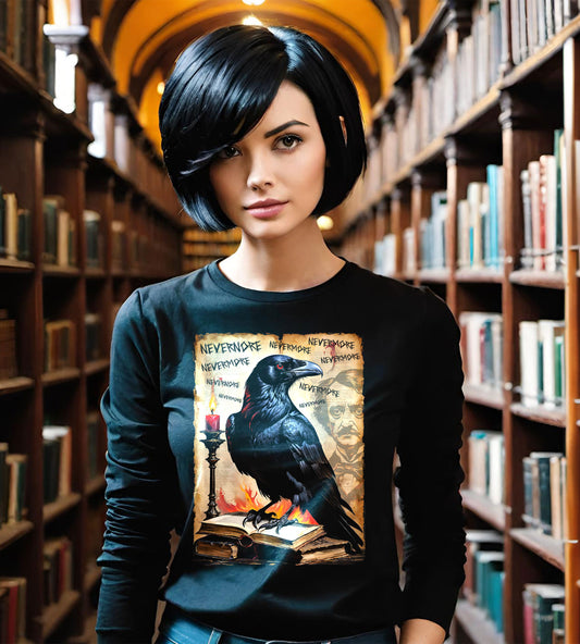 Gothic Raven Tee, Edgar Allen Poe inspired Tee, Halloween Tee, Unisex Ultra Cotton Long Sleeve Tee