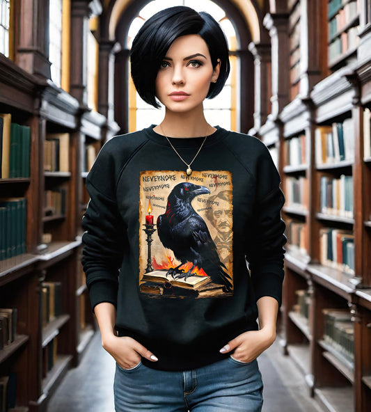 Gothic Raven Sweatshirt - Edgar Allen Poe Inspired - Halloween Gift - Unisex cotton sweatshirt