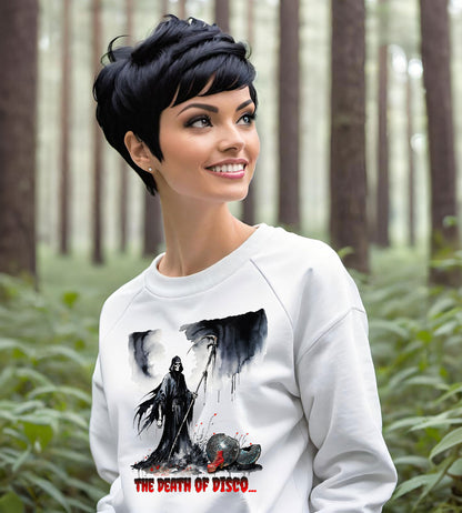 Death of Disco T-shirts, Gothic Disco Parody Tee, Grim Reaper, Disco Tee, Unisex Heavy Blend Crewneck Sweatshirt