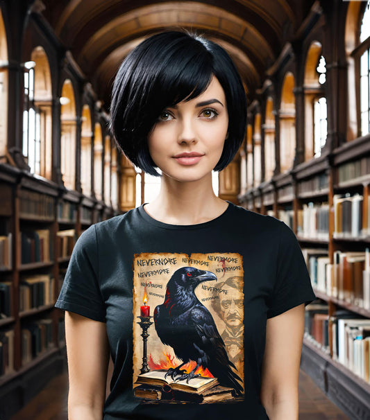 Gothic Raven Tee, Edgar Allen Poe inspired Tee, Halloween Tee, Unisex Jersey Short Sleeve Tee