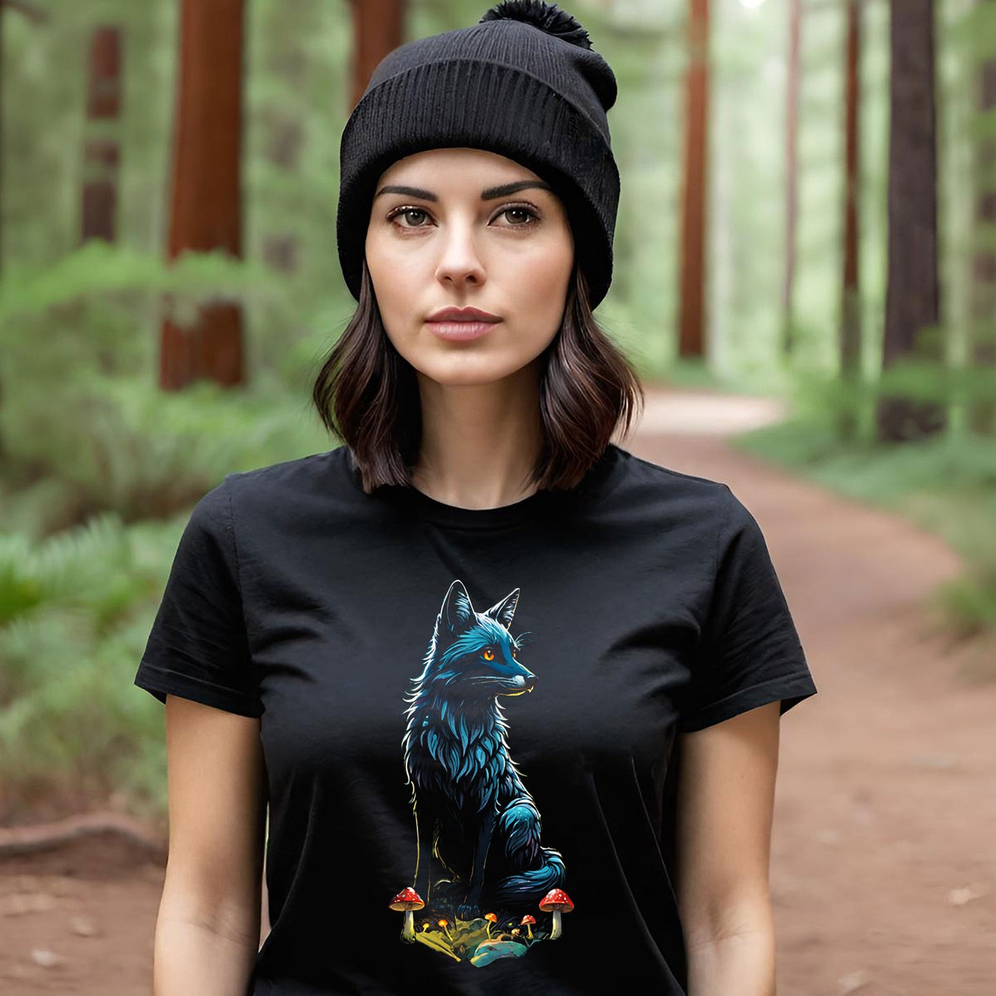 Fantasy Fox Fairy T-Shirt, Enchanted Ladies Shirt, Halftone Design Tee, Fantasy Magic Casual Wear, Birthday Gift Unisex Heavy Cotton Tee